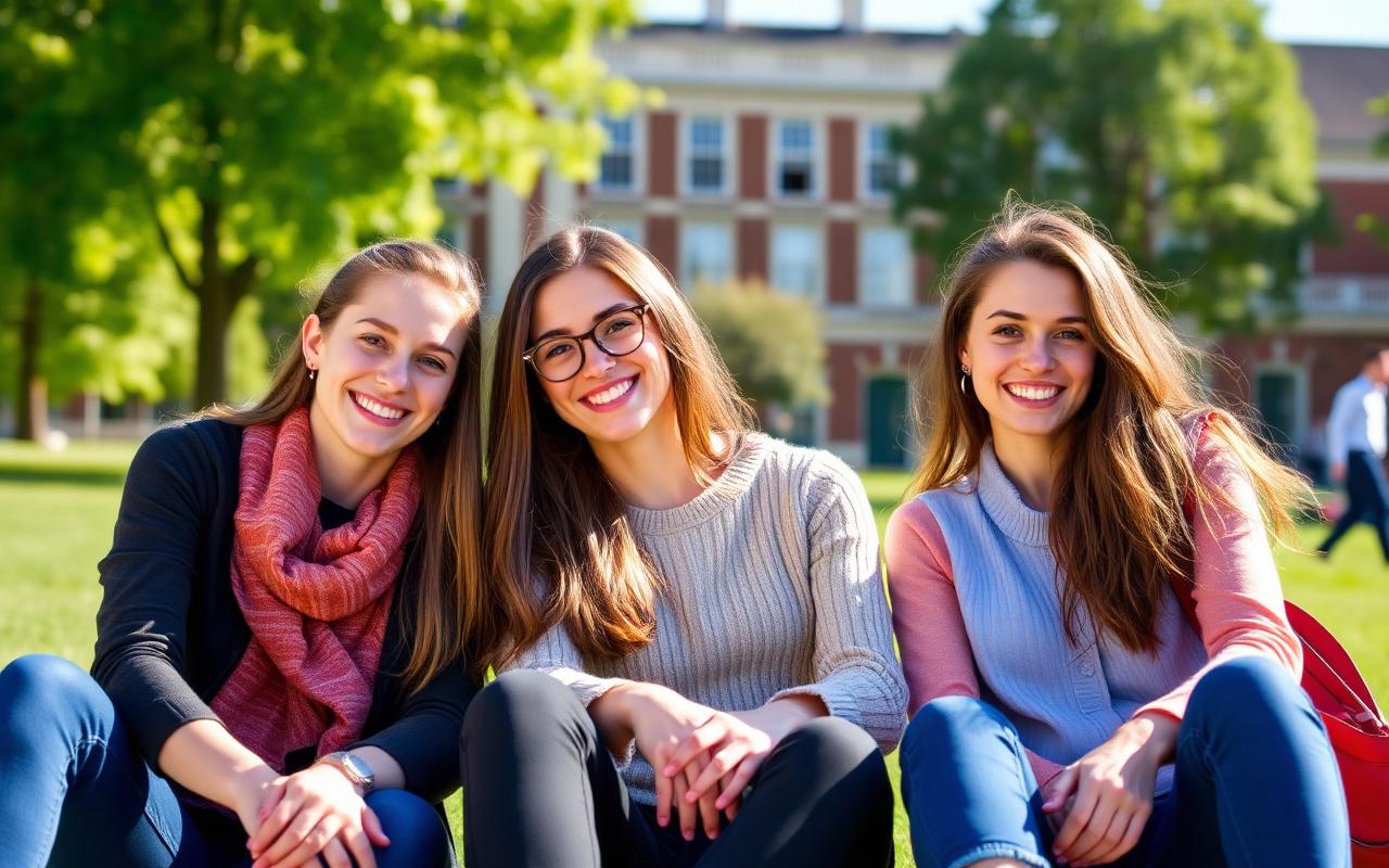 A group of smiling university students on campus